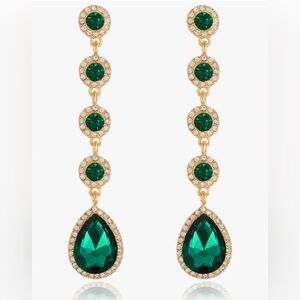 Gold and Green Crystal Drop Earrings
